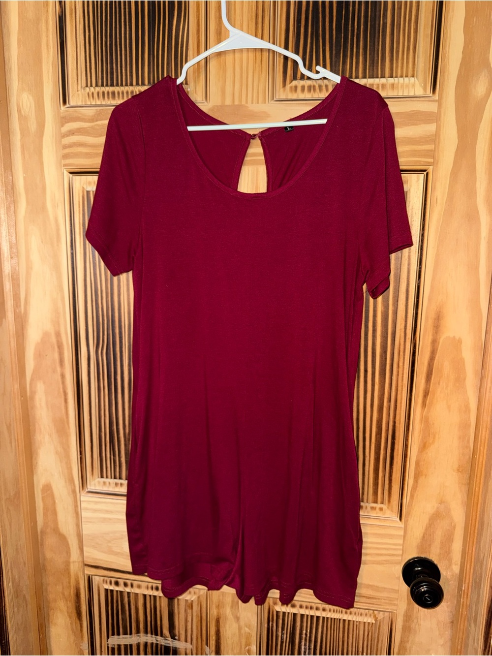 Classic Women's Short Sleeve Scoop Neck Romper- Burgundy